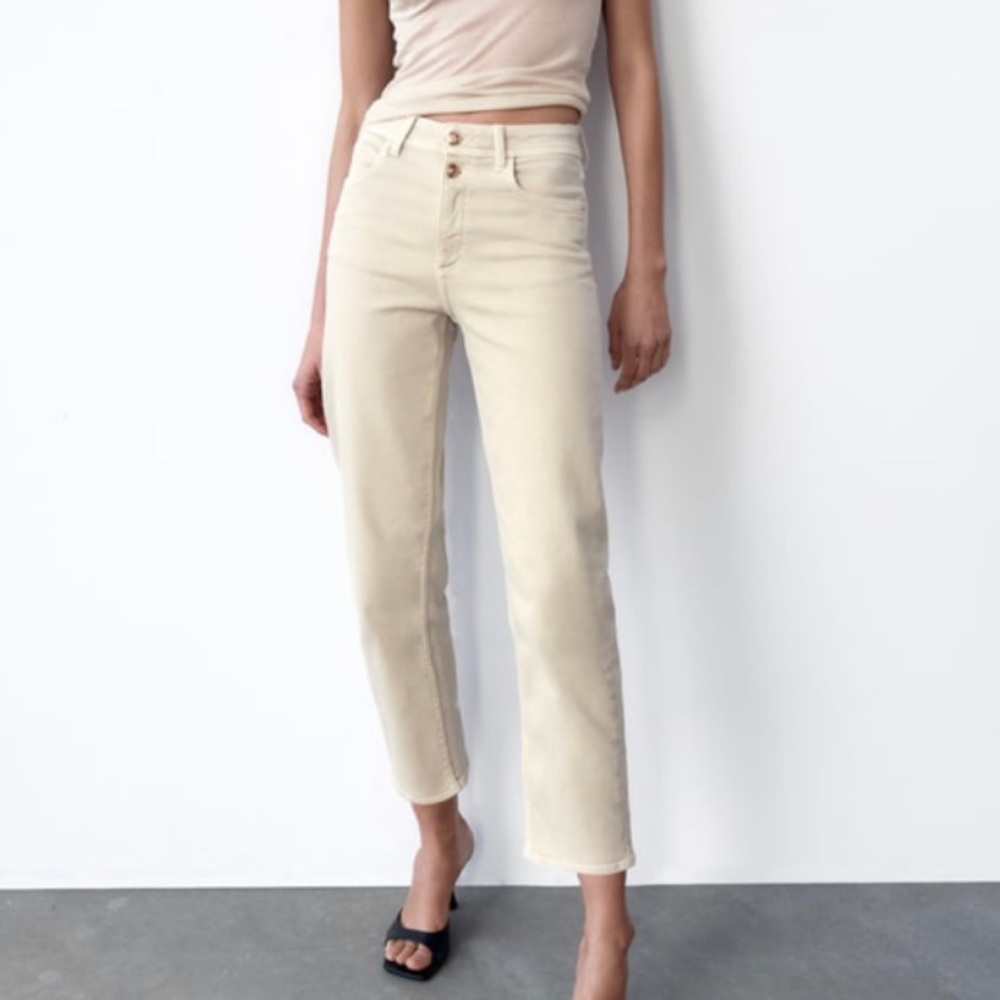 Zara High Rise Cream Jeans